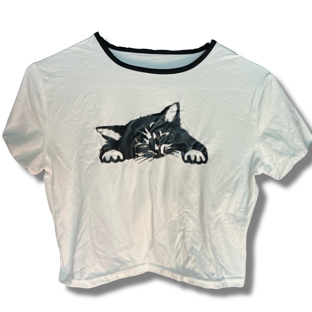 White Cat Print T-Shirt